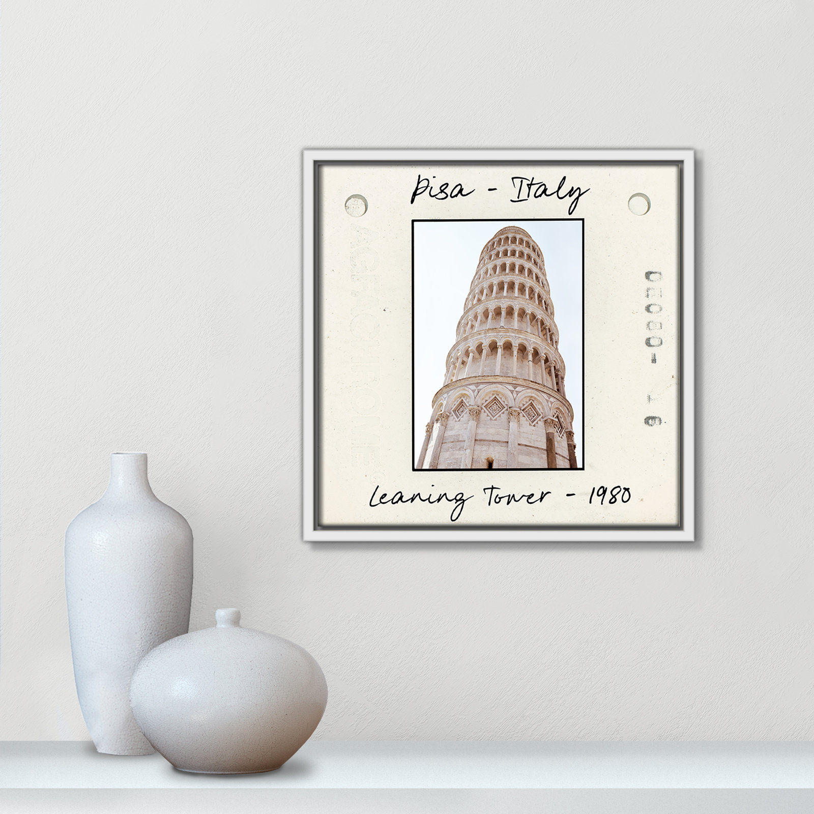 Ritona "Pisa, Italy - Leaning Tower" Print, White Floater Framed Canvas, 13.5" H x 13.5" W x 2" D