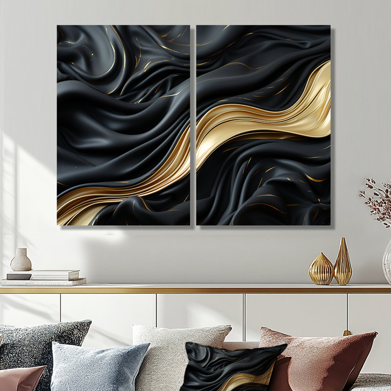 Or doux et doré, vague douce fusion - art mural moderne sur toile, 20" H x 24" W, Wrapped Canvas, Does Not Apply