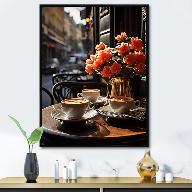 «Paris Caf Terrace Vibes», reproduction sur toile, H 32 po x l 24 po x P 1 po, Cadre flottant noir