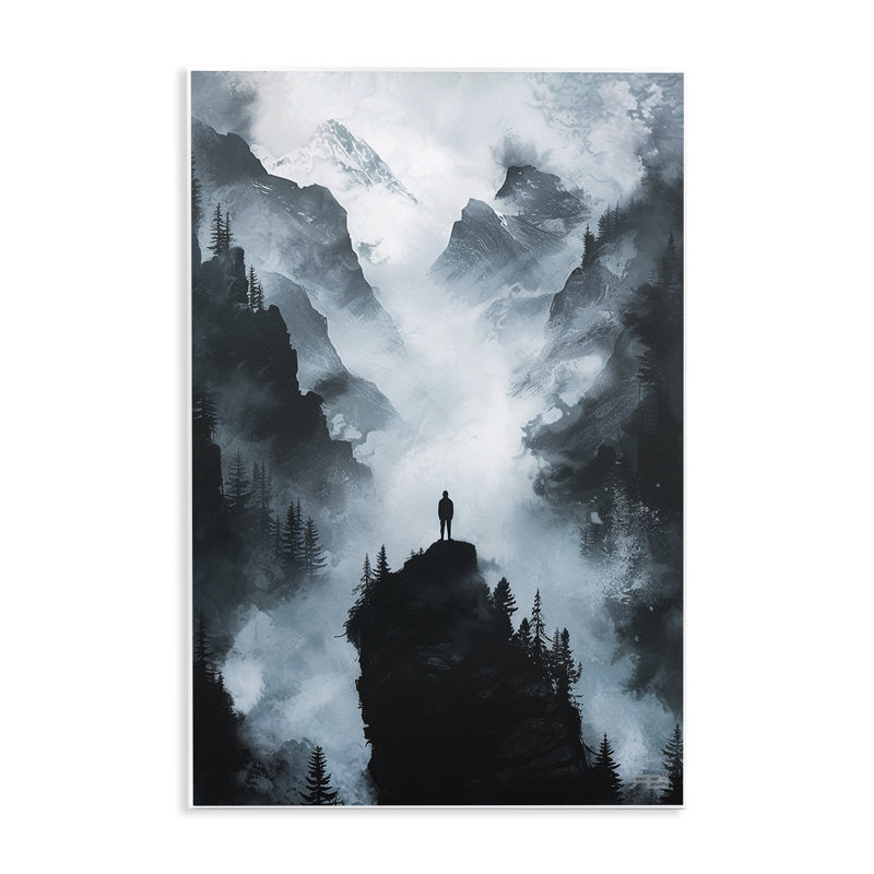 Art mural "Man on Intense Cliff" par RB, H 19 po x l 13 po