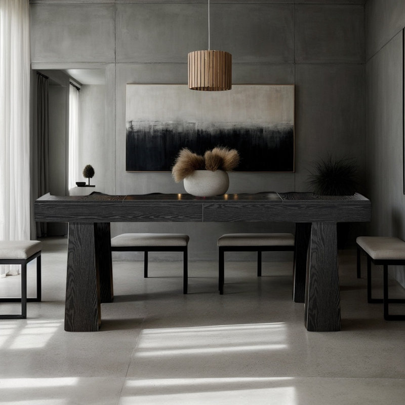 Table de salle à manger noire moderne pour 4 à 6 personnes, table de cuisine industrielle élégante avec pieds fuselés