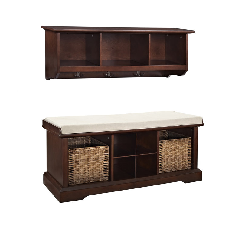 Banc de rangement avec tablettes Agora, Acajou