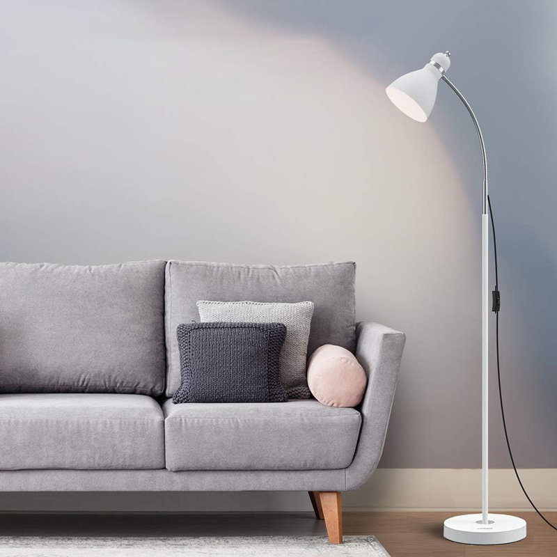 Lampe sur pied en métal avec col-de-cygne réglable, lampe sur pied en métal lourd, lampe sur pied, Blanc, Blanc