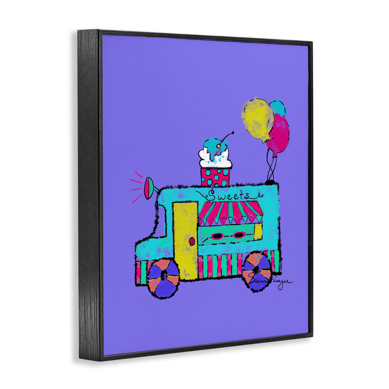Camion de crème glacée sur giclée encadrée mauve, design par Susan Lugar, Giclée encadrée noir minuit, H 30 po x l 24 po