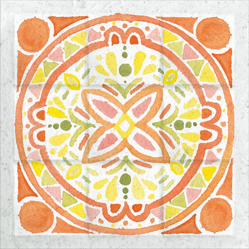 «Citrus Tile I» par Elyse Deneige - peinture encadrée, H 19,6 po x l 19,6 po, Aucun mat, Papier non encadré