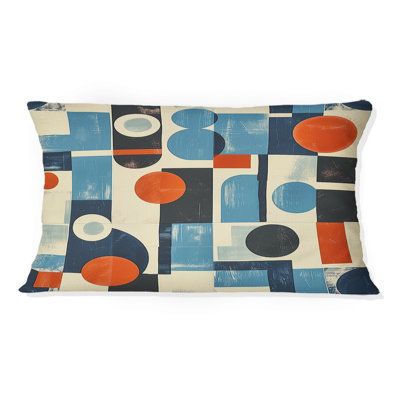 Orange  Midcentury Shapes I - Midcentury Lumbar Pillow