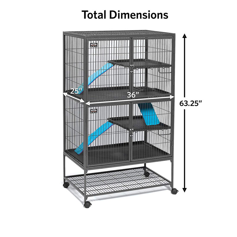 Gray Double Unit Metal Small Animal Cage with Ramps