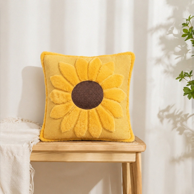 Soft Plush Sunflower Jacquard Throw Pillow Covers