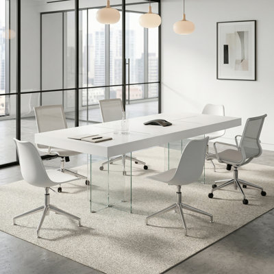 White Conference Table With Glass Legs