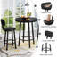 Ensemble de table de bar 3 pièces, table haute ronde de style pub avec 2 tabourets de bar avec dossier, ensemble de repas bistro moderne pour cuisine, appartement, bar à domicile-2090223764