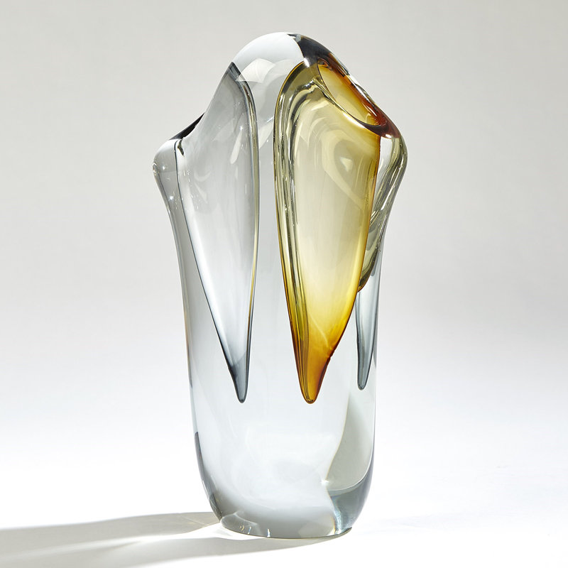 Amber/Grey Glass Table Vase, 12.5" H x 3" W x 6.75" D