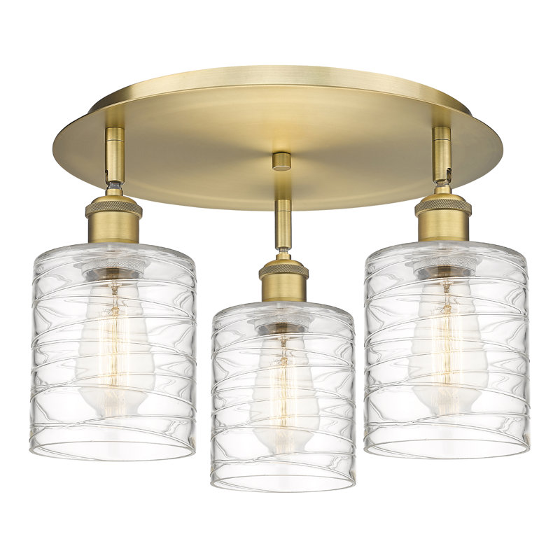 Dublin Glass Semi Flush Mount, Deco Swirl, Brushed Brass