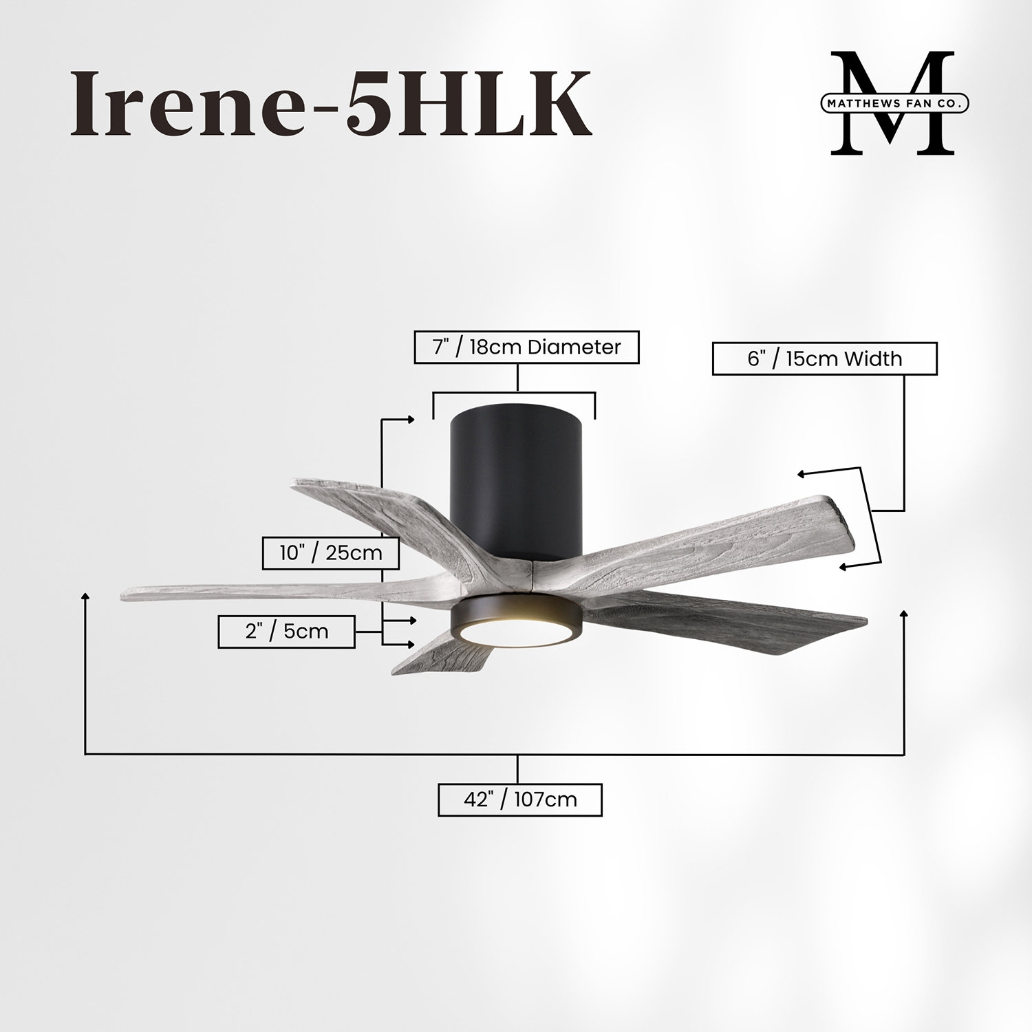 Irene Ceiling Fan with LED Light Kit, Matte Black, 42", Barn Wood Tone