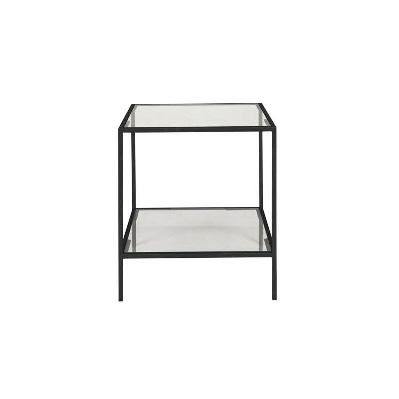 Kayce Glass End Table with Storage, Flat Black
