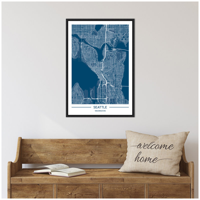 Seattle Map by Jake Goossen Framed Canvas Wall Art Print
