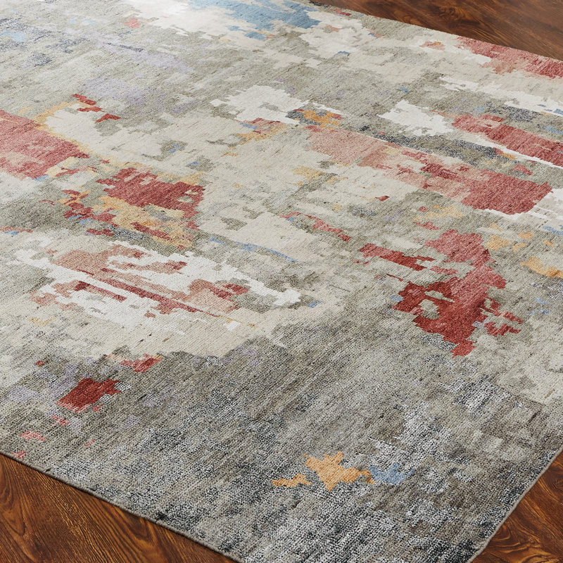 Aurora Drift Hand Knotted Abstract Area Rug, Rectangle 10' x 14'