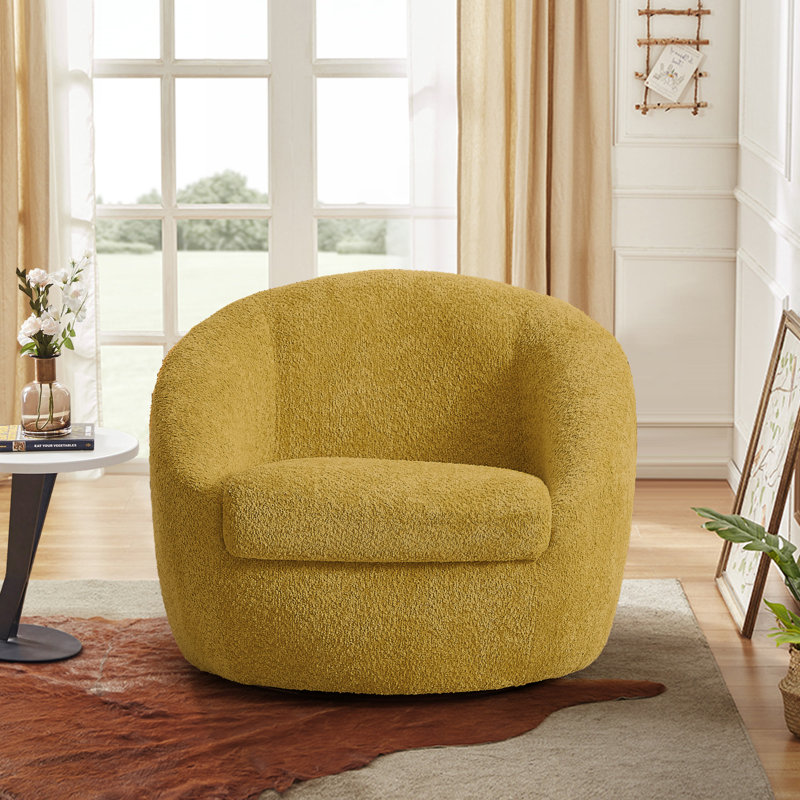 Fauteuil demi-tonneau pivotant de 35,03 po Trentino, Velours jaune