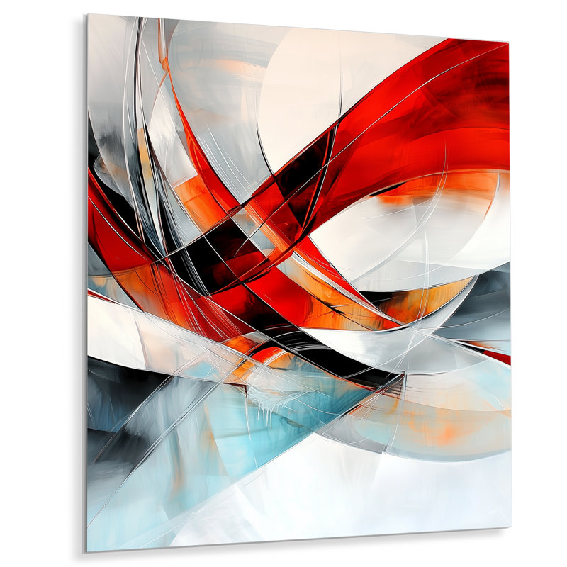 «Red Gray Shifting Ink Waters III», décor métallique moderne, impression métallique moderne, H 32 po x l 16 po x P 0,84 po