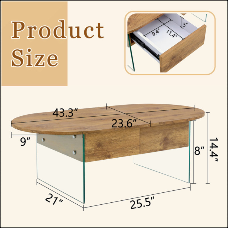Table basse ovale à deux tiroirs Cozy Natural
