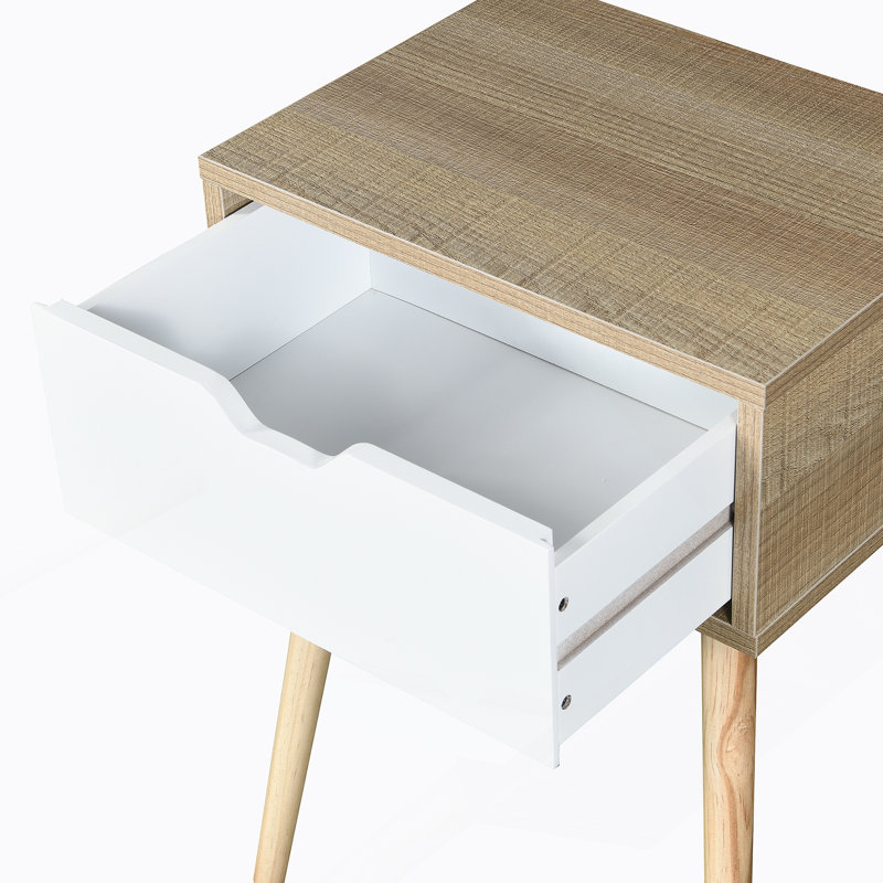 Table de bout blanche avec 1 tiroir et armoire de rangement Mid-Century