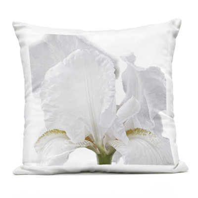 White Iris Close Up Design by Nan Outdoor Printed Pillow