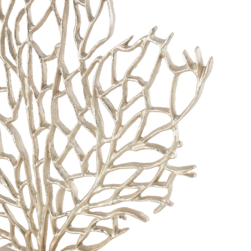 Beti Decorative Sculpture - Metal - Coral-Inspired Design with Marble Base, Silver, 21" H x 19" W x 2.75" D
