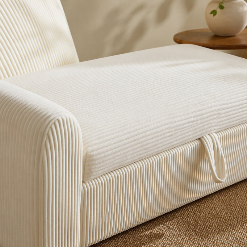 Banc rembourré en velours côtelé avec rangement 57 po, Beige