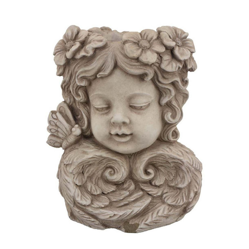 Jardinière décorative, motif de face 13 po, détails floraux, terre cuite beige