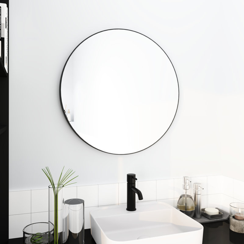 Grand miroir noir de 24 po pour une salle à manger et un couloir attrayants, Round, 24.3" x 23.47"