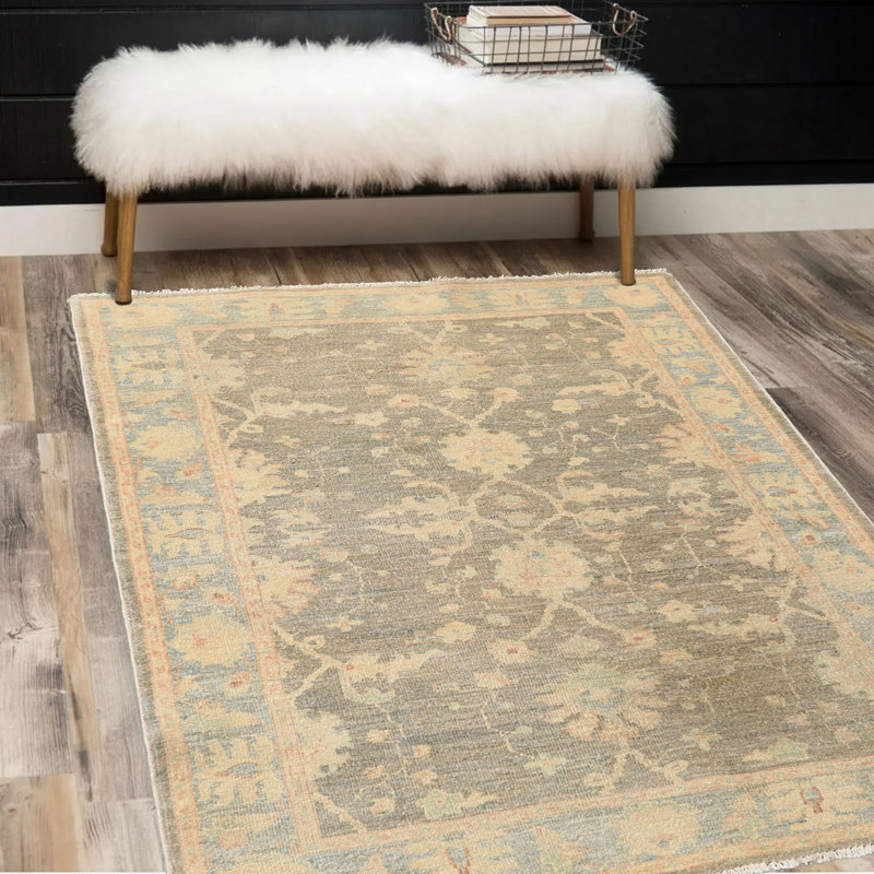Tapis traditionnel gris en laine noué à la main 3x5