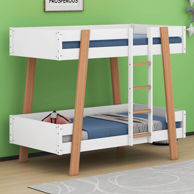 Hancel Wood Twin Size Bunk Bed with Built-in Ladder