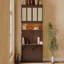 Lit escamotable simple avec armoire supérieure, lit pliable peu encombrant avec lumière et USB, espresso