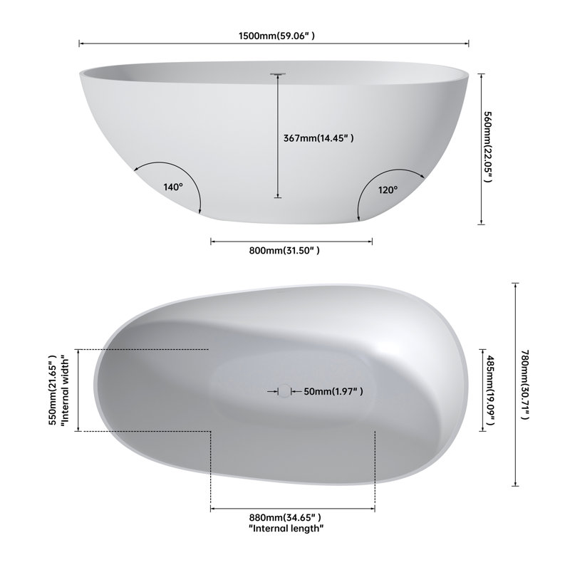 Baignoire profonde 59 "à surface solide de qualité supérieure 59"
