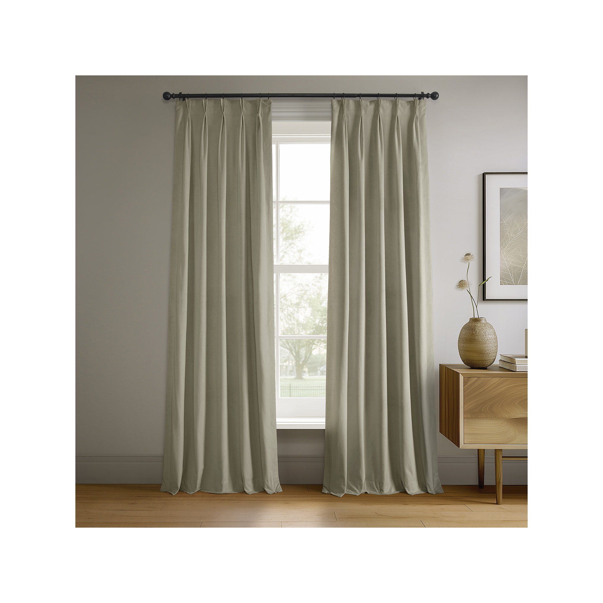 Balone French Pleat Signature Velvet Curtains for Bedroom Blackout Curtains for Living Room Single Panel, 25" W x 96" L, Ecru