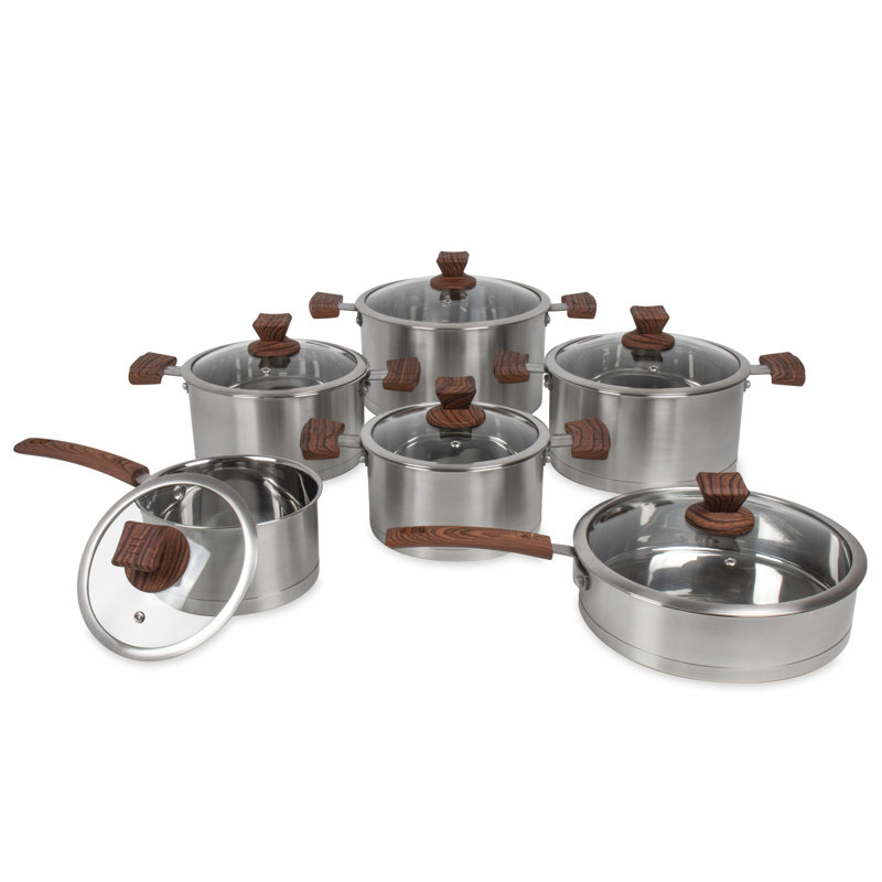SQ Professional Lustro Touch 12 - Piece Stainless Steel (18/8) Cookware Set, Brown