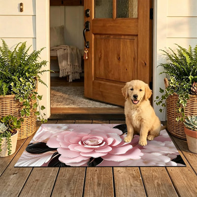  Non-Slip Indoor Outdoor Door Mat, 24"x36",3D Pink Camellia Floral