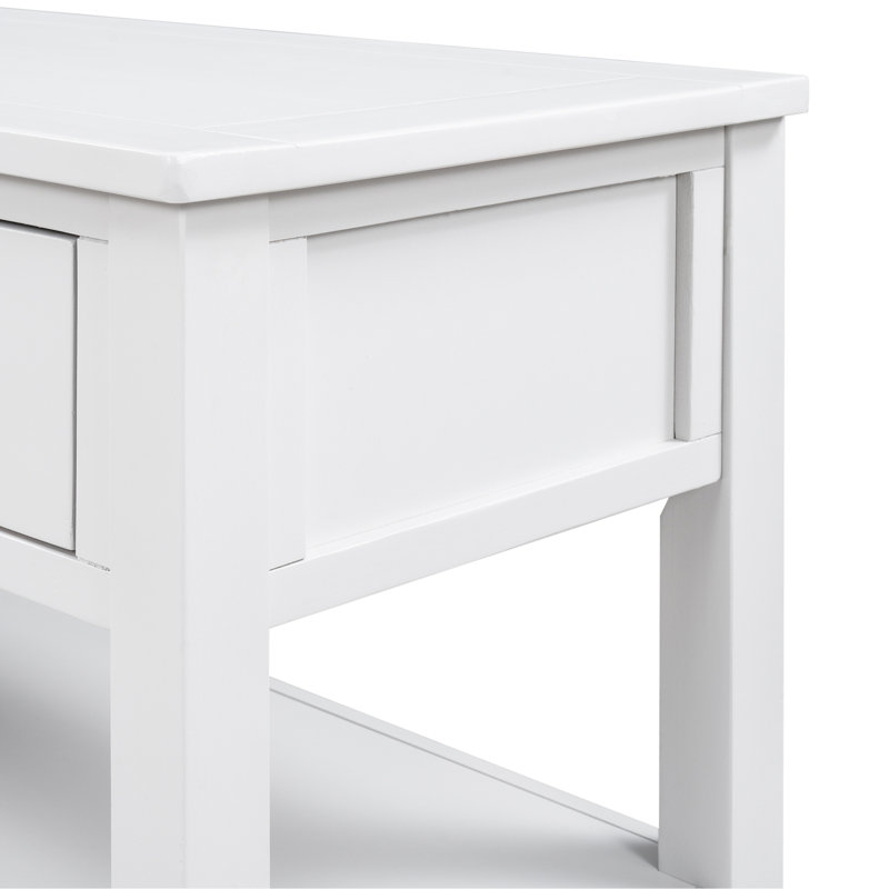 Console de style rétro avec deux étagères ouvertes, structure et pieds en pin pour salon (blanc antique)