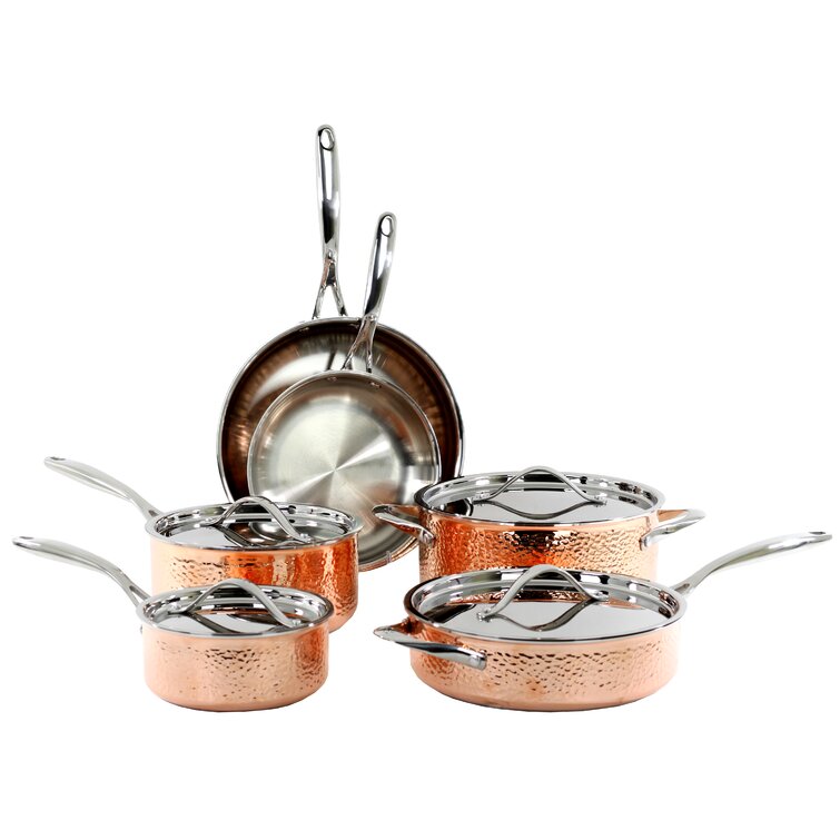 Copper Tri-Ply 13Pc Cookware Set, Polished, Hammered