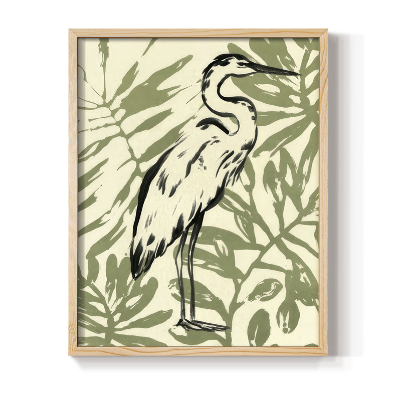Retro Parlor Heron I, reproduction encadrée - bois massif, H 15 po x l 12 po, Naturel