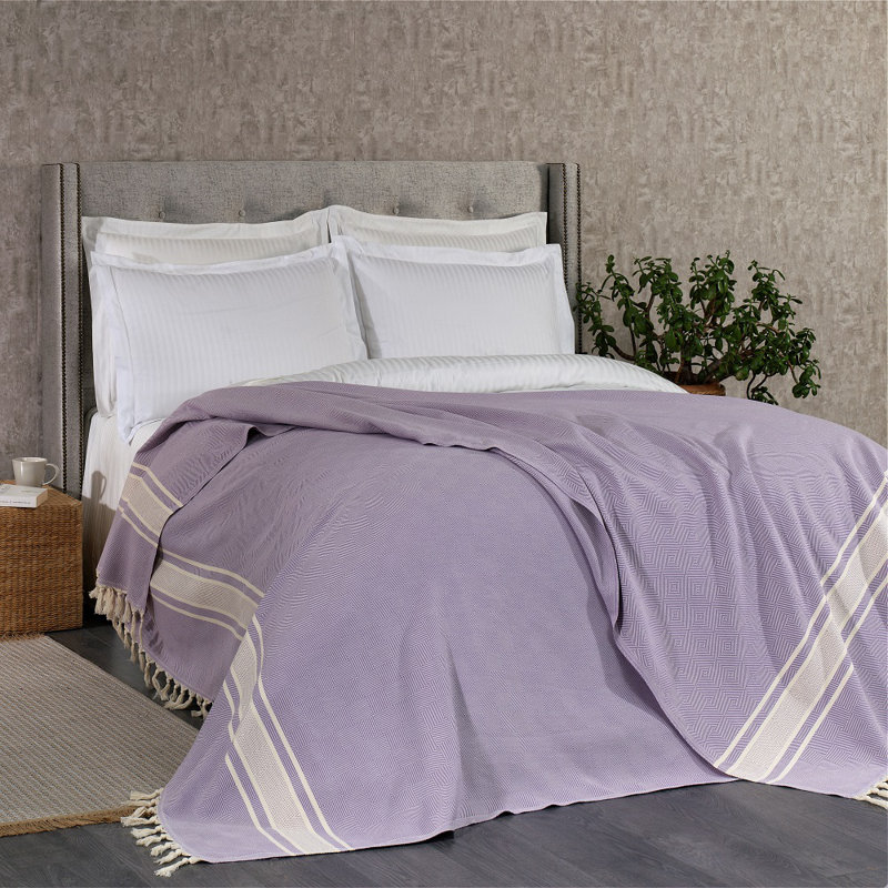 Eptakomi Cotton Chevron / Zig Zag Bedspread, Purple, 270 W x 260cm L