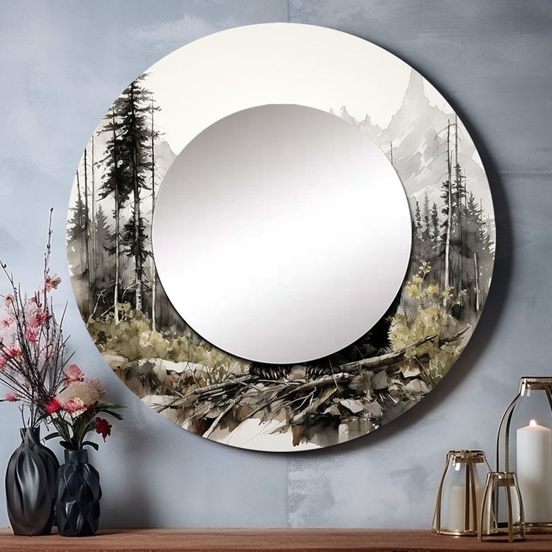 Bear Wild Majesty II - miroir mural ours, miroir décoratif rond moderne, impression d'art en métal, 23 po x 23 po