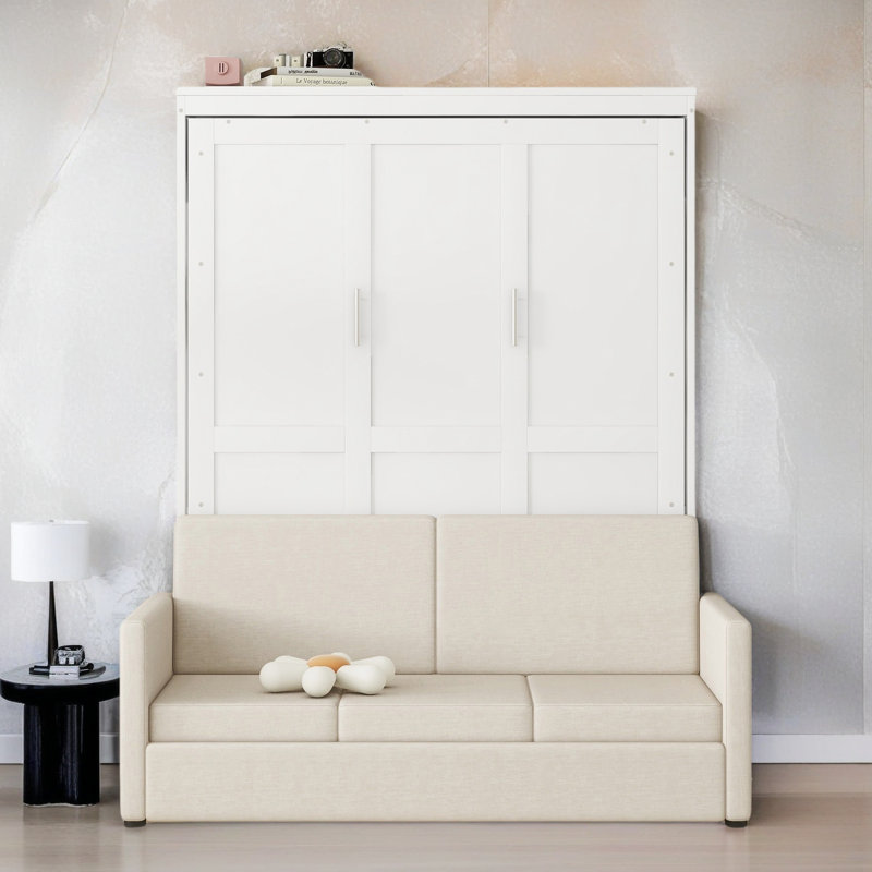 Grand lit escamotable mural avec coussin, Blanc