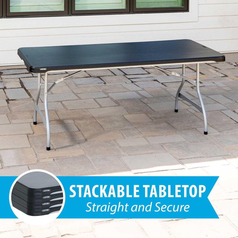 6-Foot Black and Silver Rectangular Folding Table