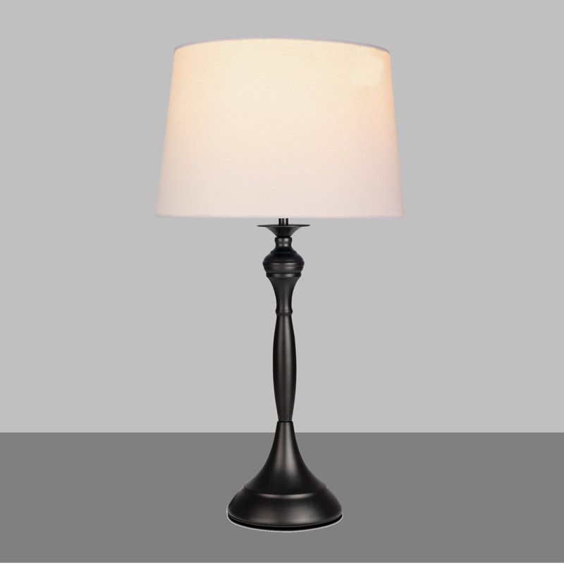 Antibes Candlestick Style Metal Table Lamp, Black, 55cm H x 30cm W x 30cm D, Black Base/Ivory Shade