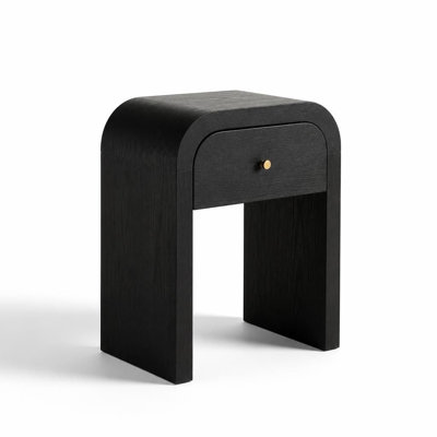 Table d'appoint en bois courbé avec tiroir, table de chevet à bords arrondis avec structure creuse en forme de U, plateau plaqué et tiroir de rangement