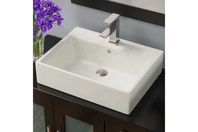 Vitreous China Rectangular Vessel Bathroom Sink with Overflow
