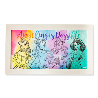 Art mural suspendu en bois Disney Princess "N'importe quoi est possible" | 10 x 18 pouces