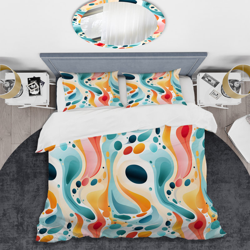Literie Soft Color Multicolor Abstract Neutrality Wave, Housse de couette simple + 1 taie décorative stan