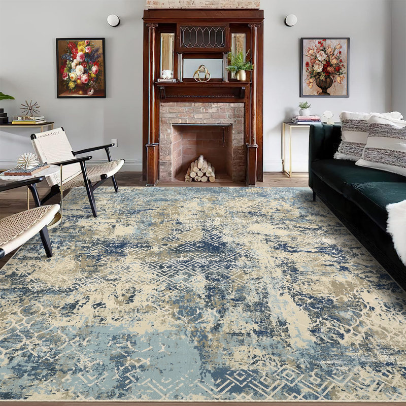 Modern Abstract Aesthetics Area Rug Machine Washable Lightweight Living Room Rug Low Pile Non Slip Stain Resistant Bedroom Carpet Soft Bedside Runner Rug Indoor Decor Floor Mat