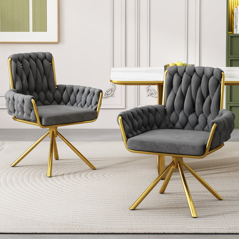 Avakate 46cm H Velvet Upholstered Metal Armchair, Grey, 2